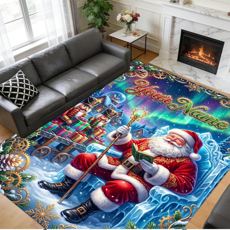 Christmas Custom Name Printed Square Area Rug Soft Non Slip Floor Carpet For Bedroom Holiday Gift