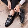 Designer Metal Buckle Loafers Men's Business Dress Casual Black Patent Leather Pointed-Toe Shoes Men's Loafers Slip-On