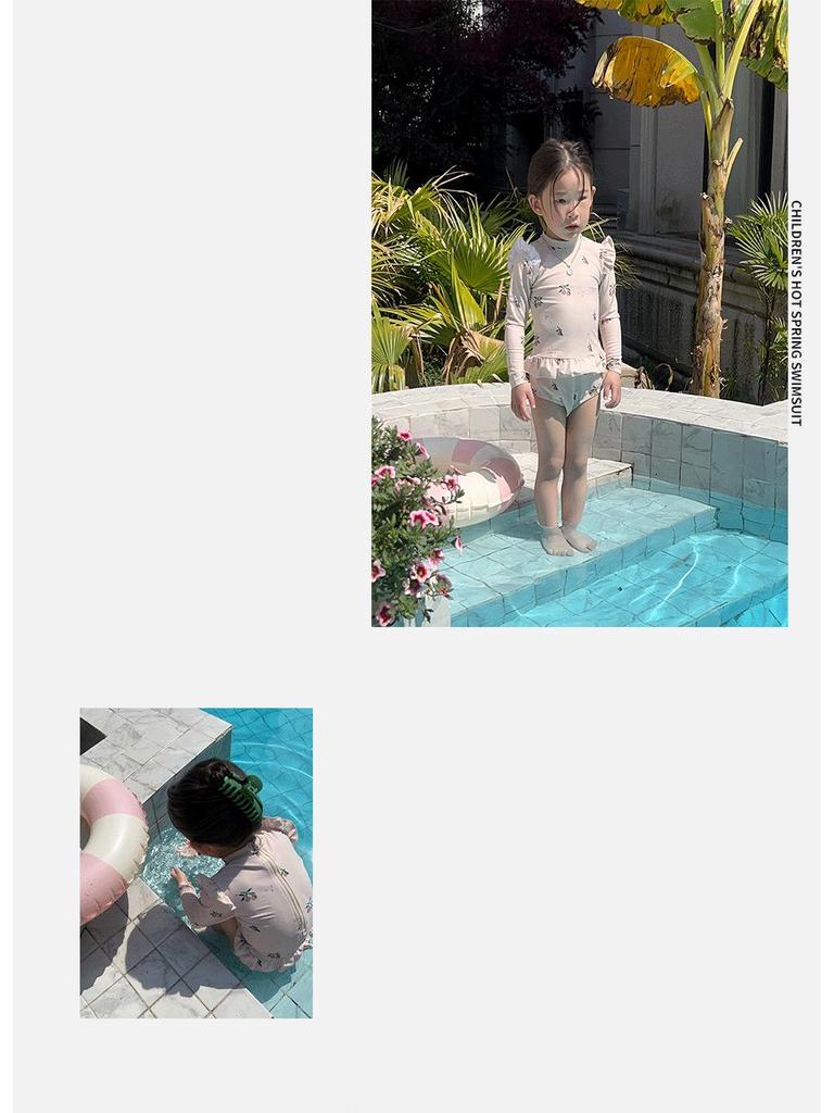Girls' Cherry Blossom Lace Long Sleeve Swimsuit - Summer Princess Design