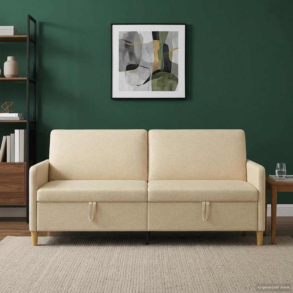 Storage Sofa In Cream 192 X 78 X 87 Cm Polyester