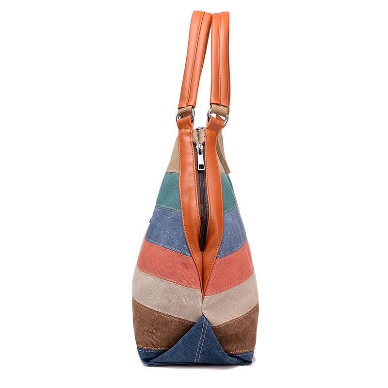 Canvas Shoulder Bag Ladies Handbag Contrast Color Bag Striped Fashion Retro Large-capacity One-shoulder Messenger Bag