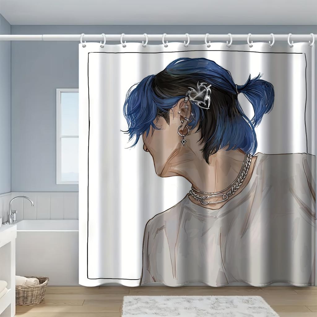 Cartoon Idol Shower Curtain, Machine Washable, All-Season, Includes Hooks, Woven Arts Theme Bathroom