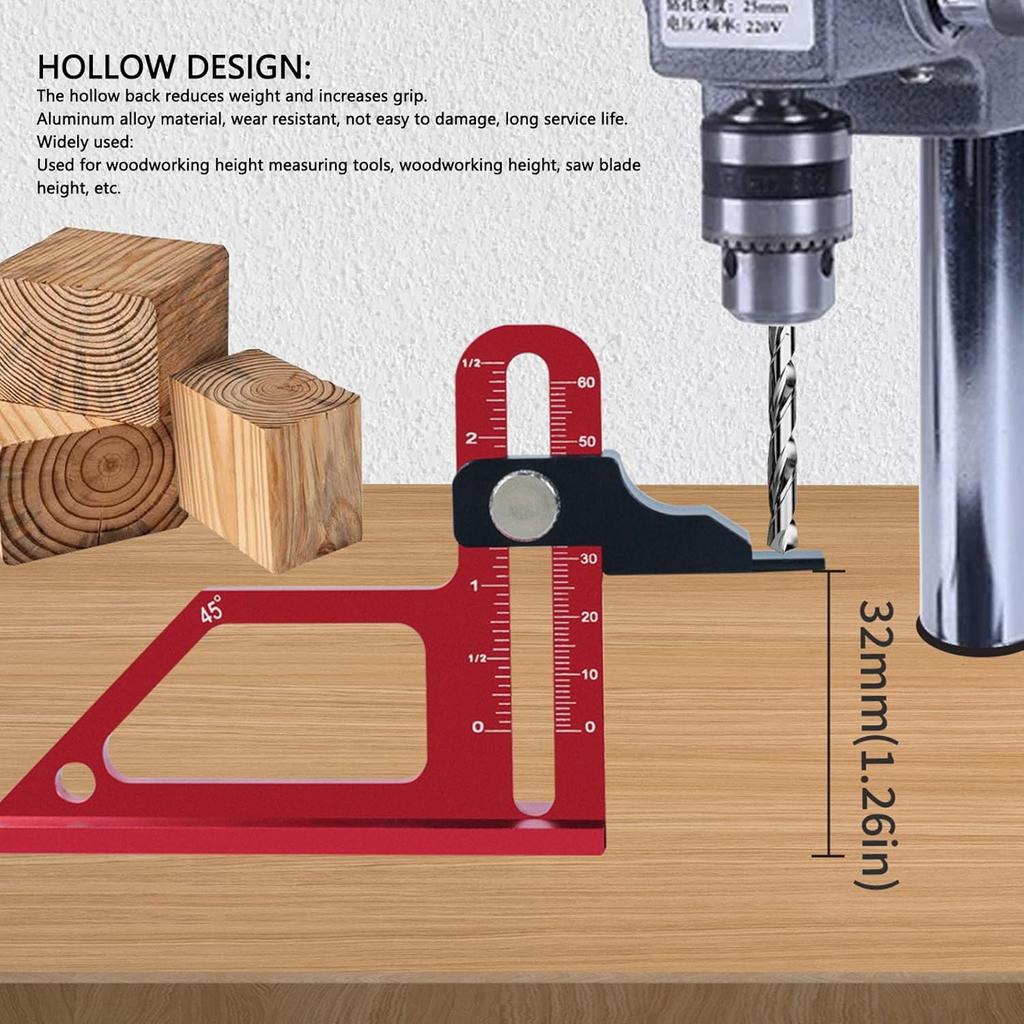 Woodworking Height Gauge, 0 to 60mm 45° Tablesaw Depth Measuring Ruler, Woodworking Setting Gauge Depth Gauge for Router Table Drill, Table Saw