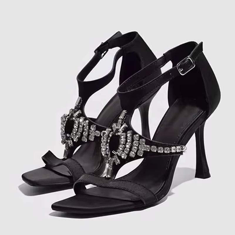 

Летние 9 см сандалии-гладиаторы женские черные с драгоценными камнями и кристаллами ремешок открытый носок тонкий высокий каблук туфли для вечеринки выпускного вечера zapatos mujer 39 чёрный