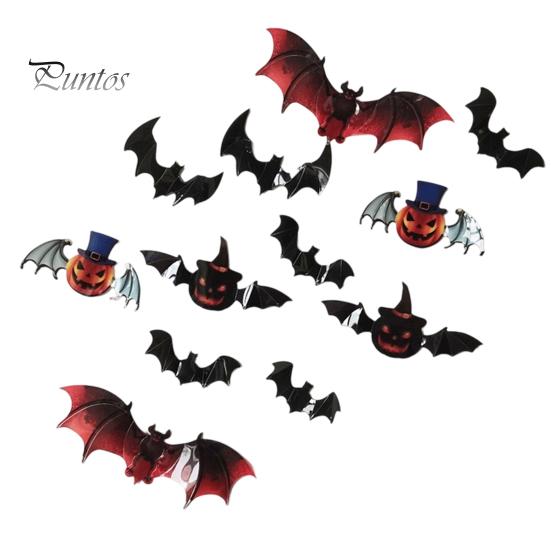 Halloween Party Wall Decor 12Pcs Bats Decals, 3D Bat Stickers for Home Decor, Hanging Decorations 4 Size Waterproof Black Spooky Bedroom Living