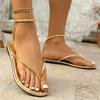 Women's Summer Clip Toe Thong Flat Sandals Gold Silver Ankle Wrap Gladiator Sandals Women Roman Style Comfortable Beach Shoes