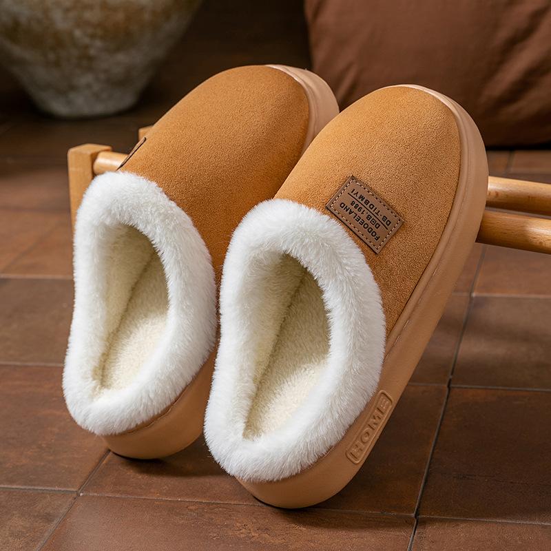 Couple Cotton Slippers Women's Home Autumn and Winter Confinement Shoes Fleece Warm Indoor Non-slip Plush Cotton Slippers Men