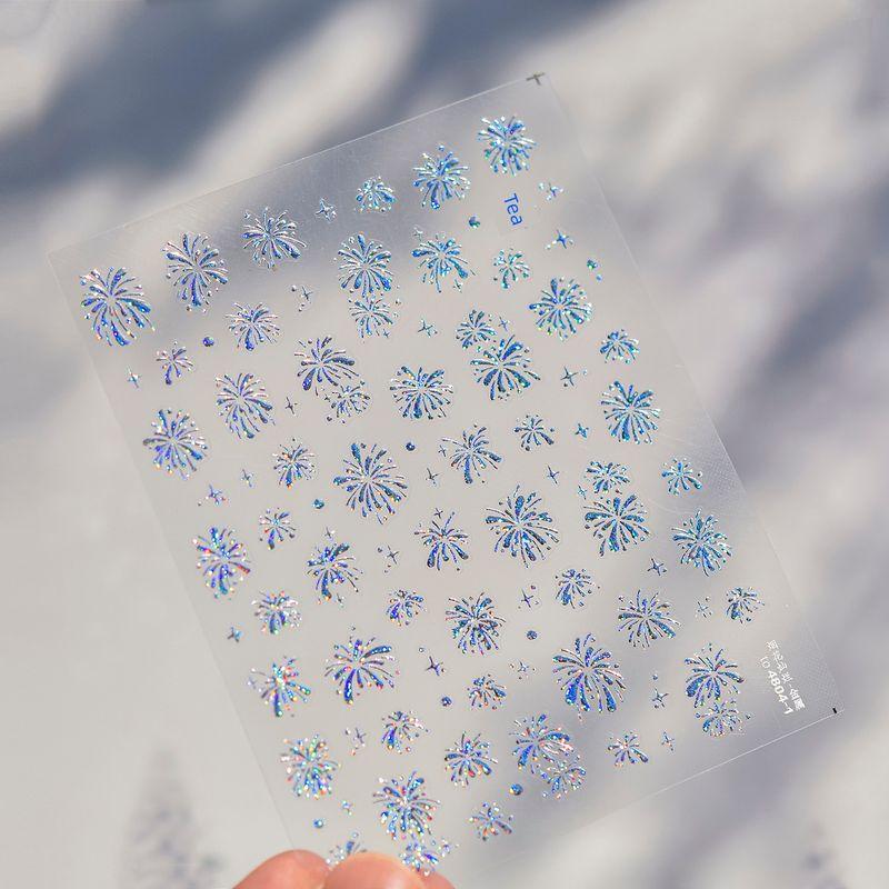 

New Arrival Snowflake Colorful Bright Crystal Nail Art Sticker White Christmas Snowflake Ornament Loose Three-Dimensional Sticker Tomoni Blue fireworks