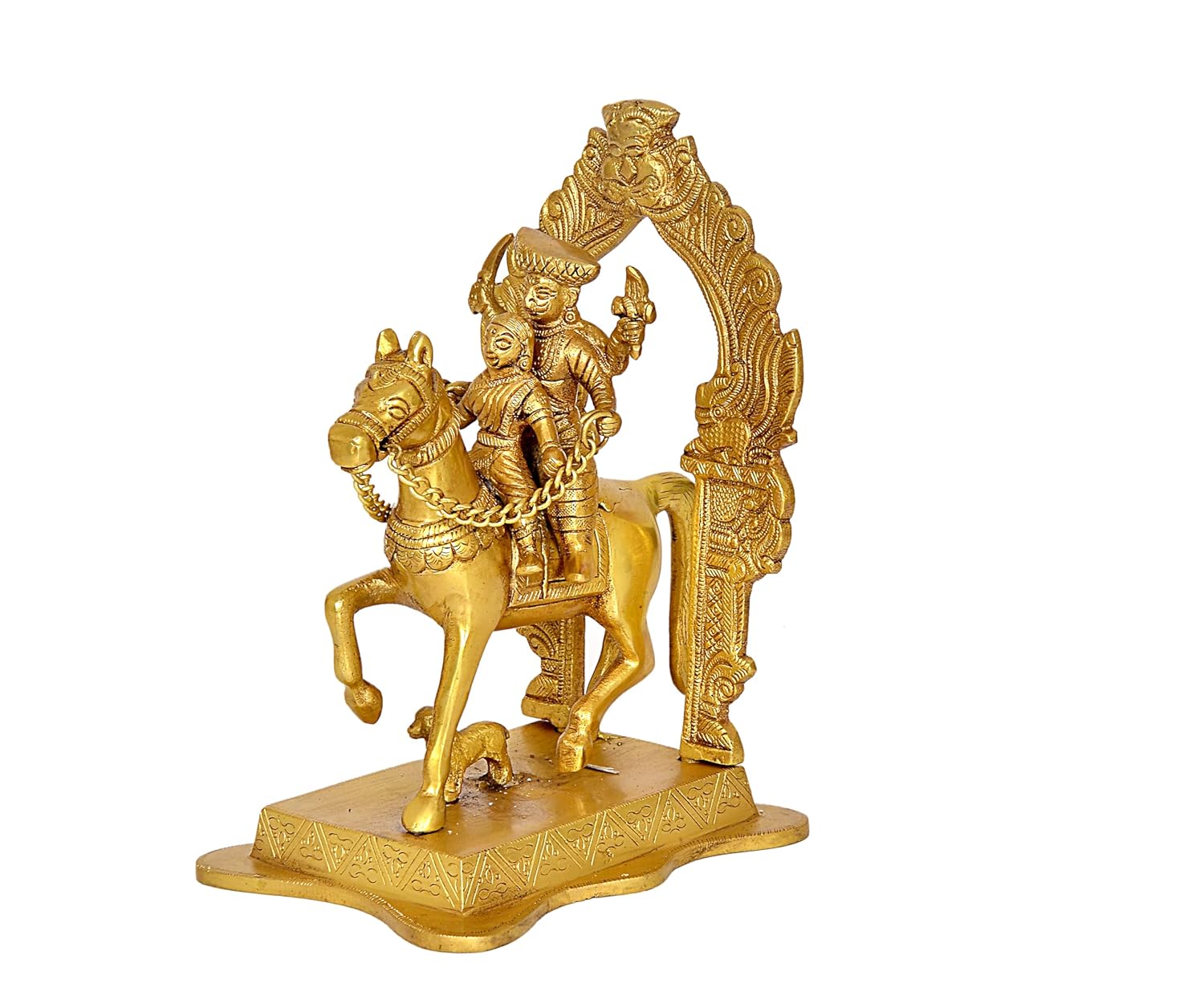 Pure Brass Khandoba Decorative Showpiece, Religious Statue, Gold - 9 Inches