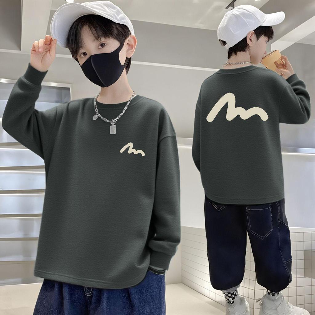 100% Pure Cotton Boys' Long-Sleeve Round Neck T-Shirt – Autumn Loose Fit for Kids
