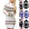 Elegant Christmas Woman Turtleneck Sweater Dress With Festive Snowflake Pattern