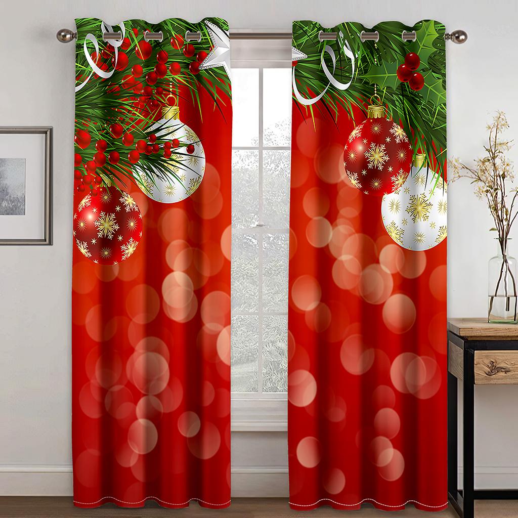 Veselé Vánoce Červený Sněhulák Stromeček Santa Claus Šťastný Nový Rok 2 panelové tenké stínící závěsy do obývacího pokoje Ložnice Háček Dekor