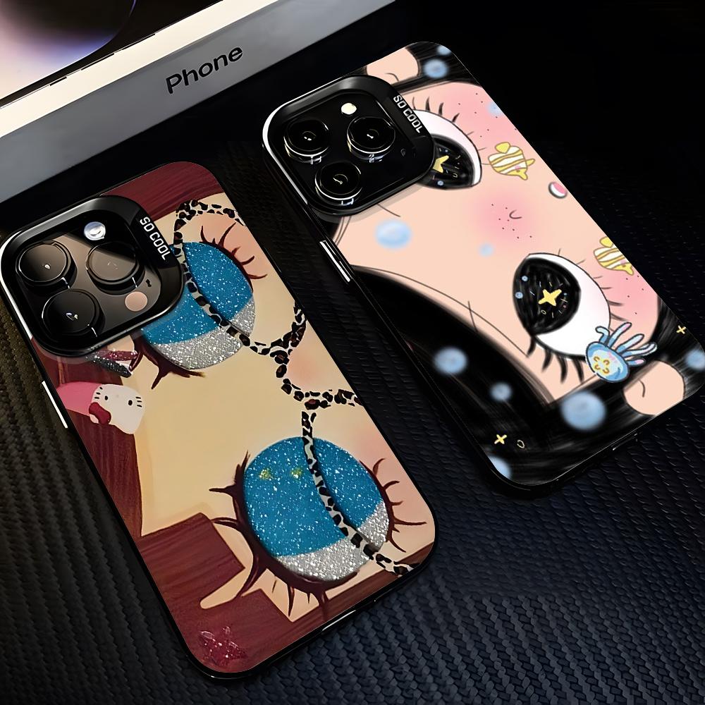 Cute Cartoon Big Eyes Phone Case For iPhone 17 16 15 14 13 12 11 Mini Pro Max X XR XSMAX 8 7 Air Plus Anti Fall Matte Back Cover