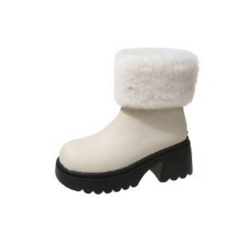 

Осень и зима новая модная обувь круглый носок задняя молния средний каблук тонкие ботинки Мартина большой размер короткие пушистые ботинки 43