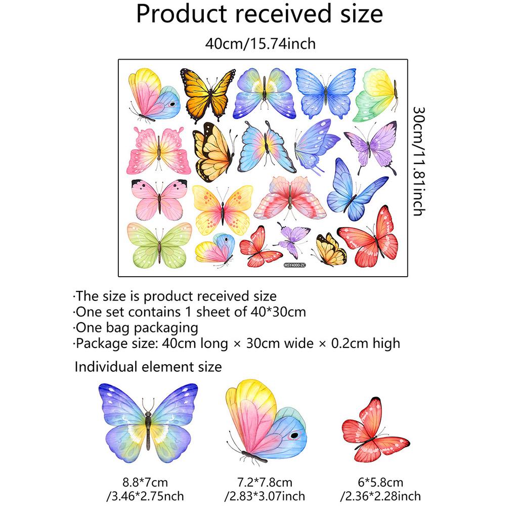 Watercolor Butterfly Wall Sticker Living Room Bedroom Background Decor Wallpaper For Home Decoration Self-adhesive DIY Decals