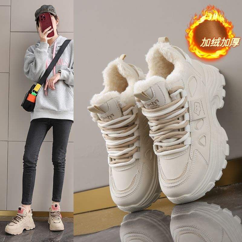 Fleece and Thickened Large Cotton Shoes for Women's 2025 Winter Putian Dad Shoes Large Size 41 To 43 Student Sports Little White Shoes