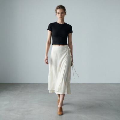 Shop   Women Backbanding Double Layered Sheer Layered Wrap Skirt Ivory Stj Wsk  