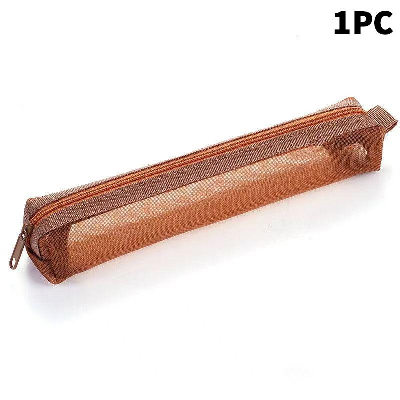 5Pcs Vintage Solid Color Mesh Pencil Case Portable Stationery Storage Pouch School Stationery Supplies Student Gifts