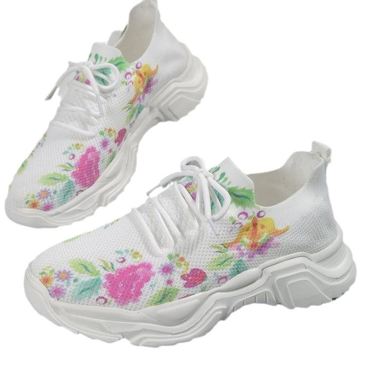 Large size printed casual shoes for women's summer new comfortable and breathable fly-woven sports shoes for women