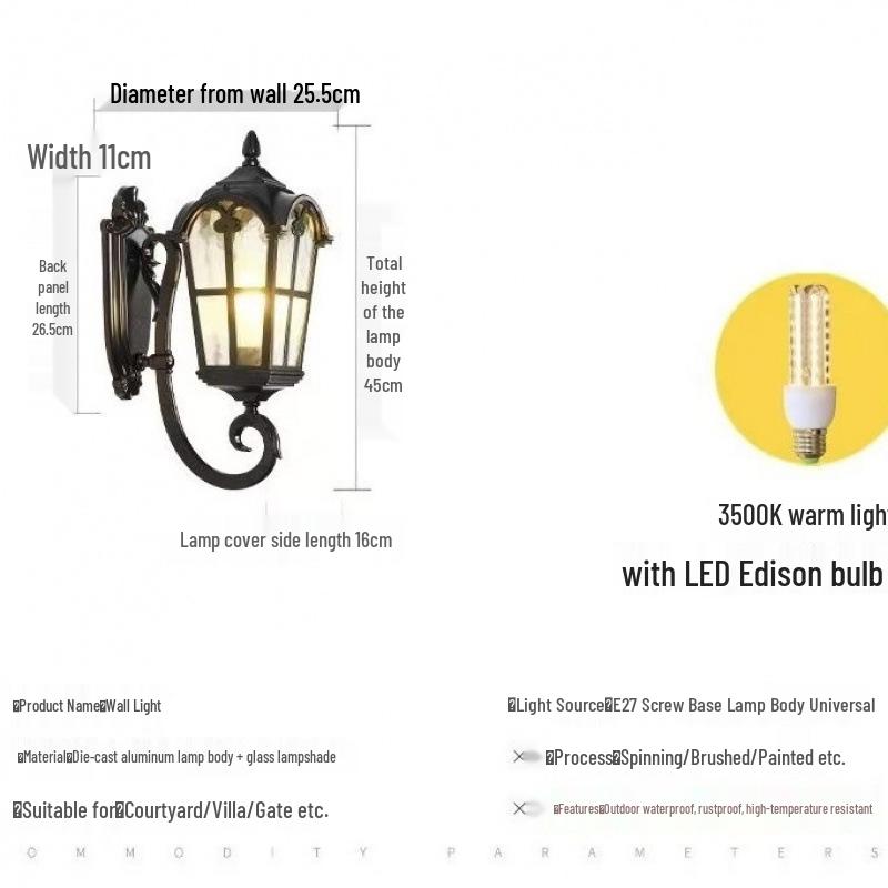 Solar European Antique Outdoor Wall Light for Balcony, Garden, Villa, Courtyard, and Corridor