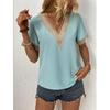 Magliette estive da donna Abiti di moda Camicie casual in chiffon con scollo a V Camicie a maniche corte Camicie in pizzo allentato di colore venduto da donna