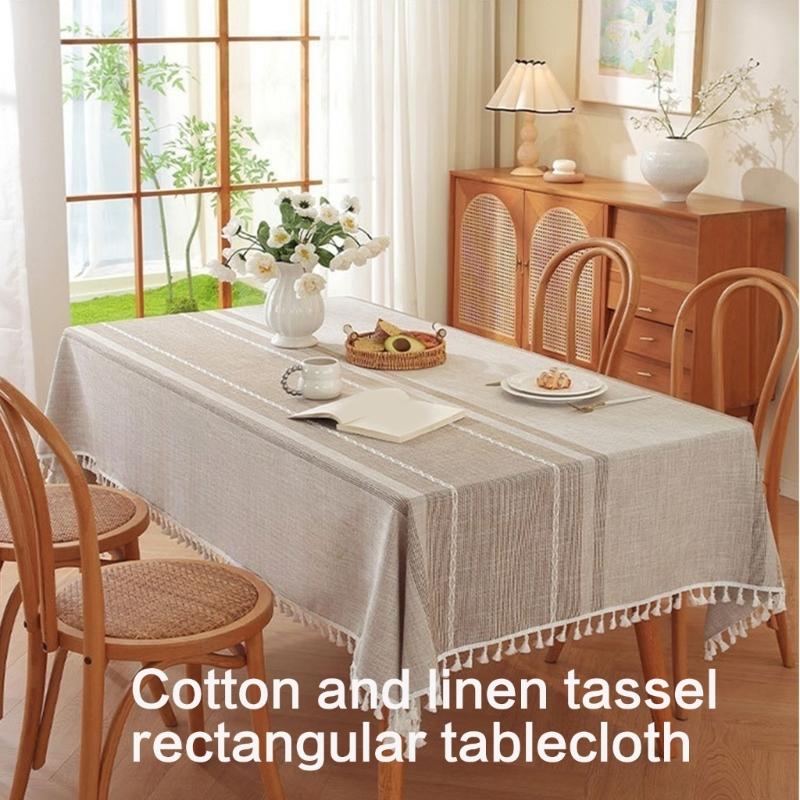 Table Runner With Fringe Long Natural Tassels Table Cover Washable Poly Cotton Tablecloth For Family Gatherings