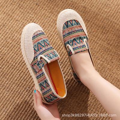 Cloth Shoes Women's Ethnic Style Fisherman Shoes One-pedal Lazy Shoes Flat-soled Casual Shoes Soft-soled Soft-faced Small Fragrant Mother Shoes