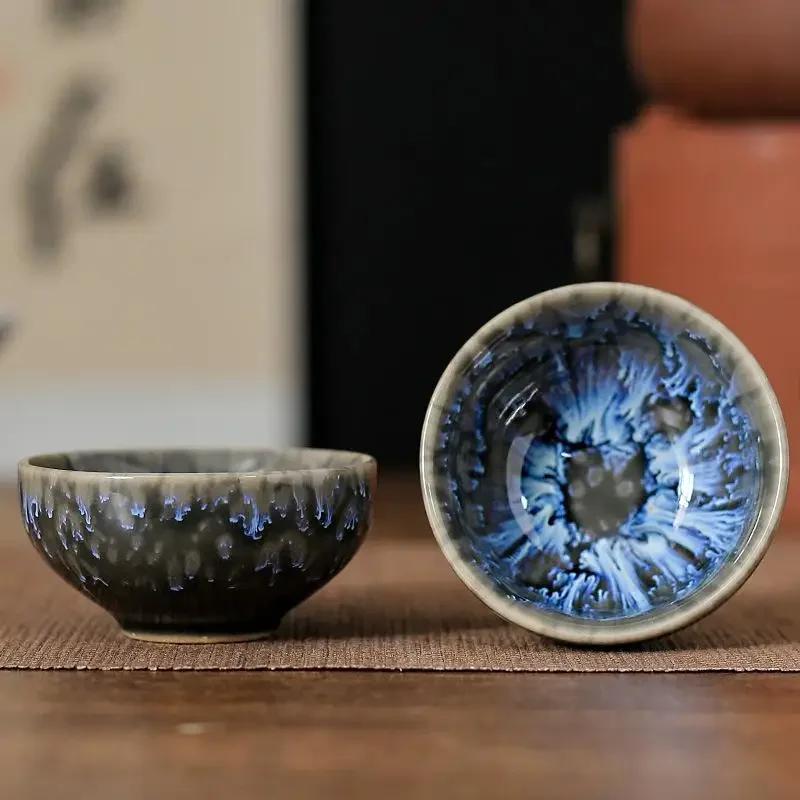 1pc Kiln Change China Ceramic Tea Cup Temmoku Glaze Porcelain Kung Fu Cups Set Pottery Jianzhan Drinkware Tableware Wholesale