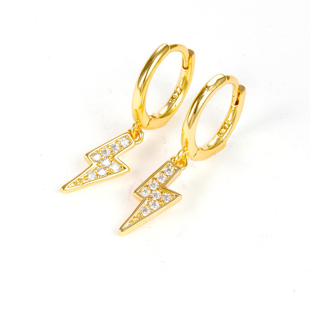 Yuedane Stainless Steel Zircon Lightning Pendant Hoop Earring for Women Simple Fashion Huggies Cartilage Piercing Jewelry Aretes