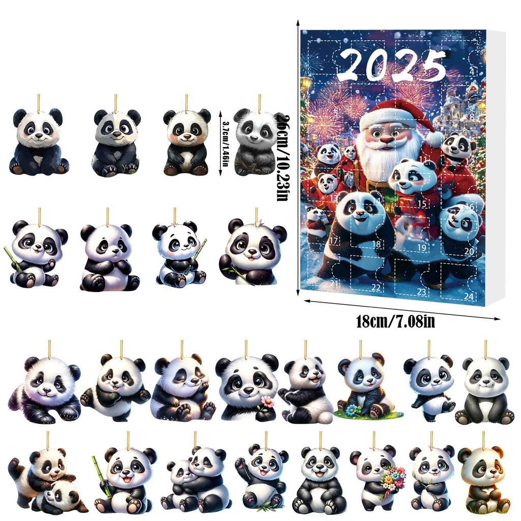 Christmas Panda Themed Advent Calendar Gift Set With 24 Acrylic Pieces For Celebrations