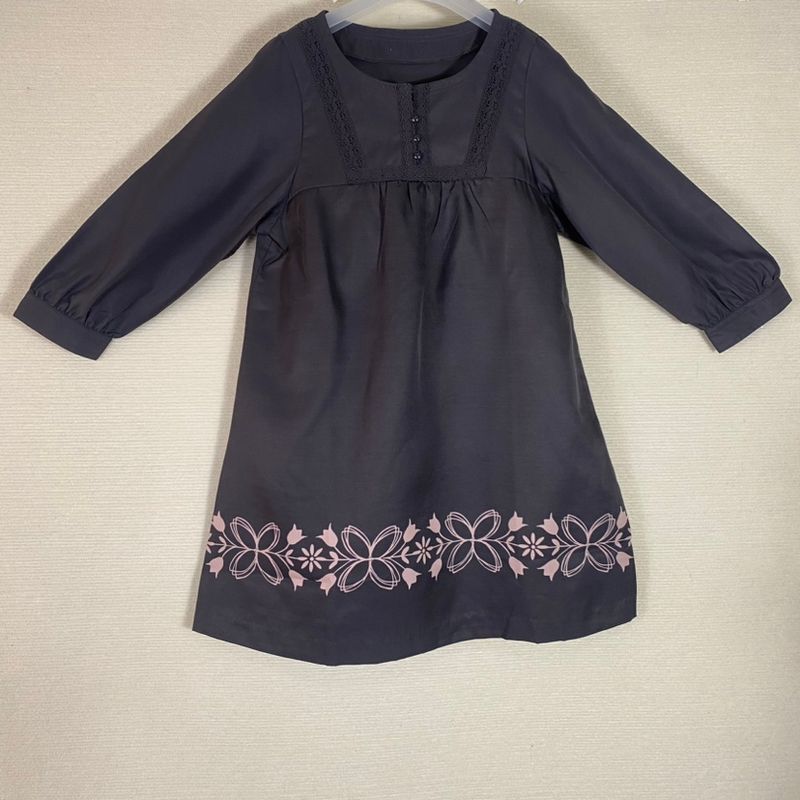 

Export Mori Women s Heavy Industry Print Pure Cotton Lace Embroidered Lace 3/4 Sleeve Pullover Dress Small Smoke Brown One size