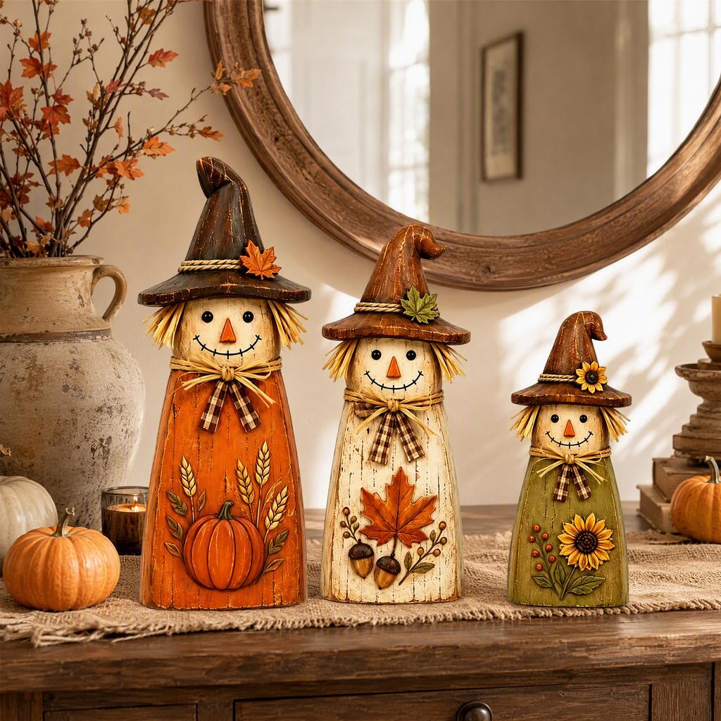 3pcs Farmhouse Tabletop Autumn Decorations with Pumpkin Farmhouse Harvest Figurines for Mantels Shelves Entryway Tables