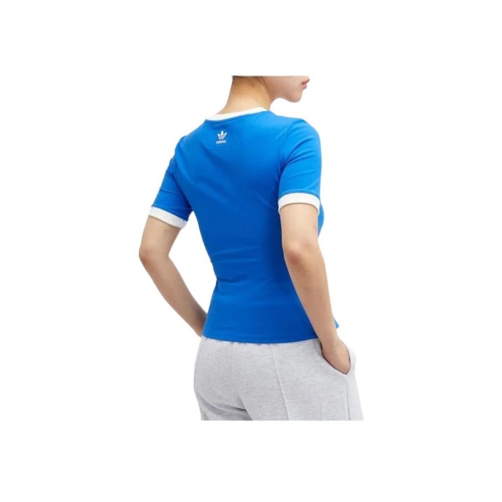 Adidas Originals Logo Print Color-block Round Neck Short Sleeve T-Shirt Women Tops Blue IR6083