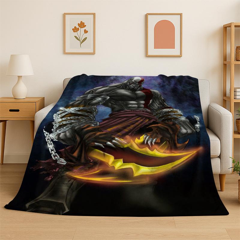 Retro God of War Game Kratos Flannel Blanket Soft Warm Throw Blanket for Bedroom Living Room Bed Travel Camping Picnic Gift