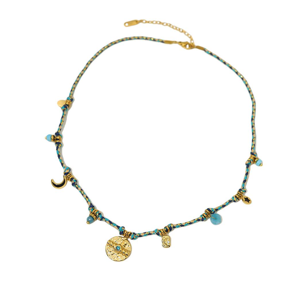 Handmade Necklace Weaving Necklace Women Jewelry Featuring Moon Star Charm Titanium Steel Texture for Fashionable Look