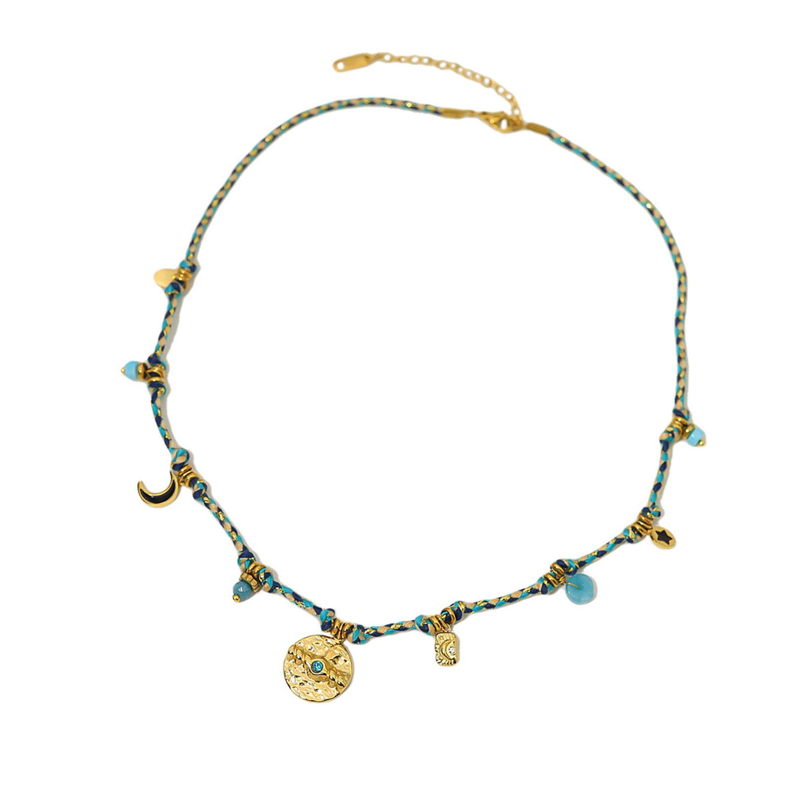 

Вінтажне жіноче намисто Плетене намисто з підвіскою у вигляді місяця та зірки Регульована довжина намиста Підходить для будь-якої події B