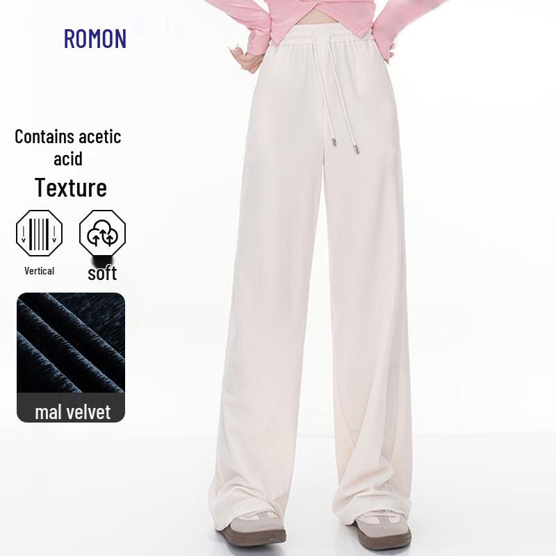 ROMON Women's Velvet Straight-Leg Wide-Leg Casual Pants