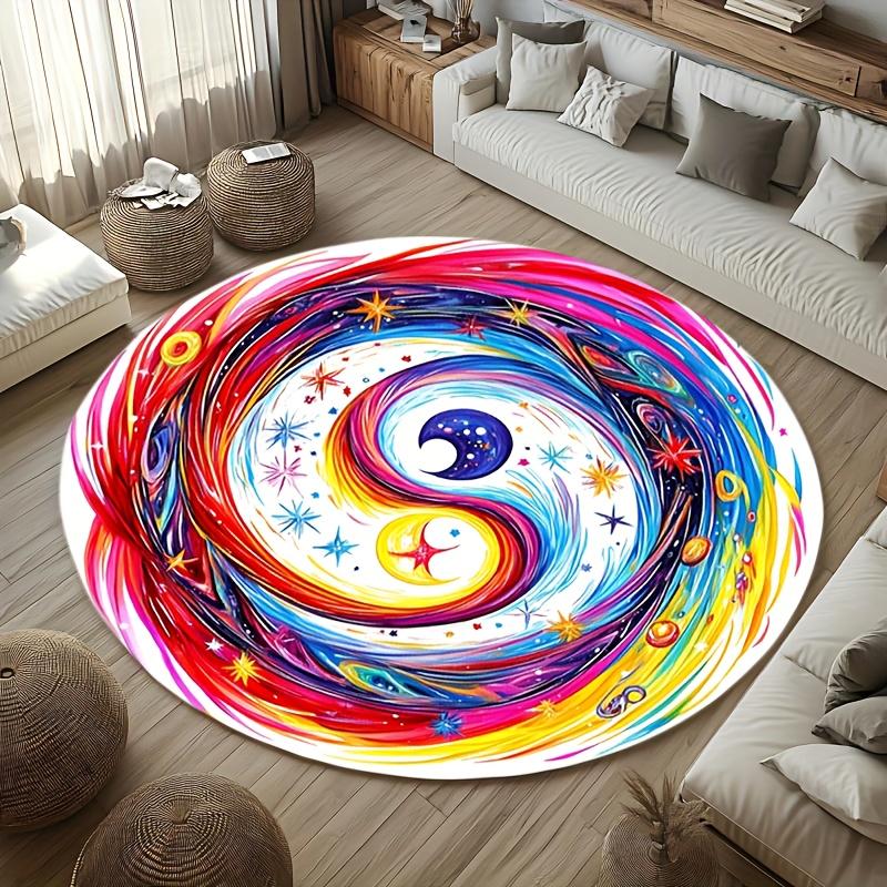 

Yin Yang Galaxy Round Rug Flannel Printed Carpet Cosmic Design Home Decor Cozy Soft Floor Mat Living Room Indoor Use 60CM(23.6inch)