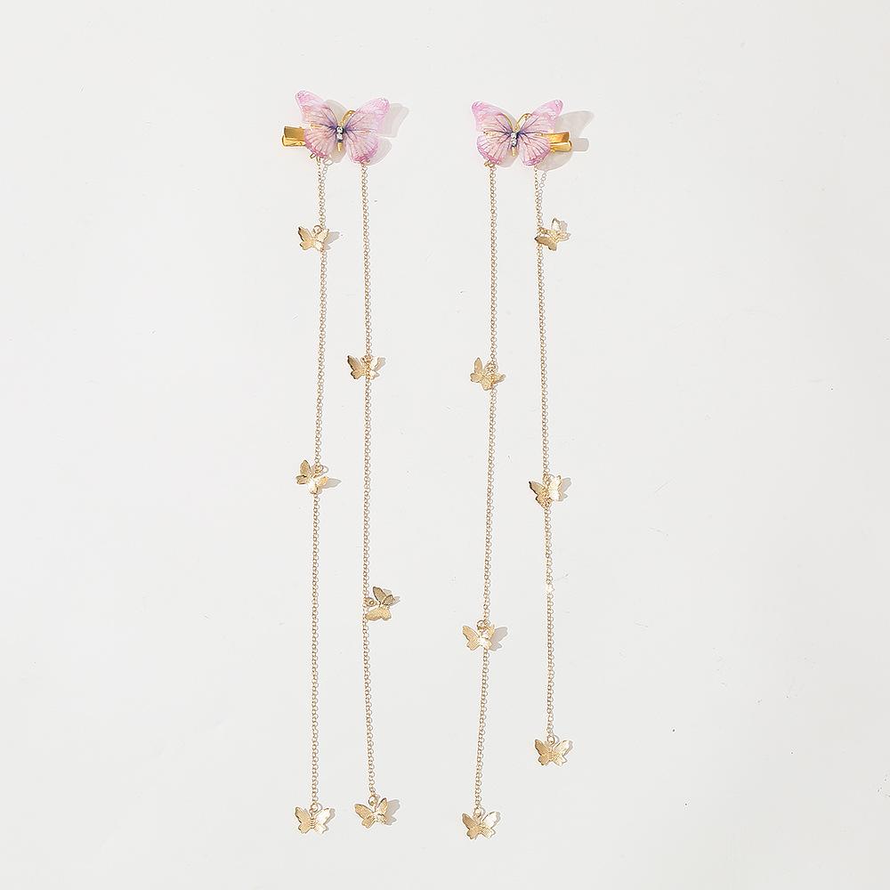 2 шт. Девочки Винтажный Сетчатый Зажим для Волос Бабочка Длинная Цепочка с Кисточкой Зажим-Клешня Деликатный Зажим для Волос Повседневная Носка Головной Убор Аксессуары для Волос