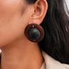 European and American Retro Wood Round Silver Needle Simple Personality Niche Earrings Simple Earrings 