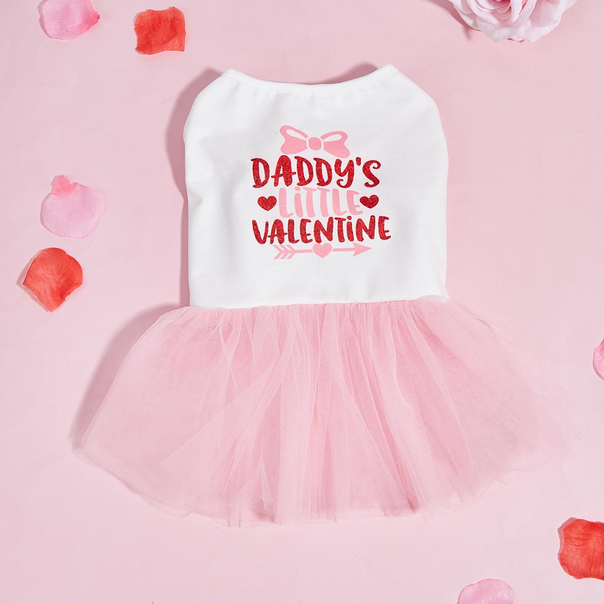 

Pet Dress with Black Tulle Skirt with Bow, Cute Puppy Outfit, Fashion Small Dog Apparel, Sweet Pet Wear for Valentine XS（old） розовый