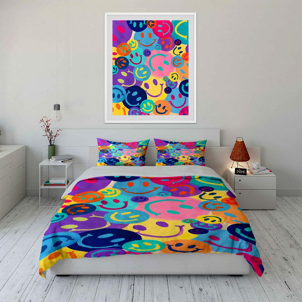 Colorful smiley face icons. Bedding sets Duvet cover sets Duvet covers Pillowcases(1 * Duvet Cover 2 * Pillowcases without duvet insert)