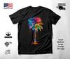 Tropical Palm Tree Neon Graphic T-Shirt Black Unisex S-2XL