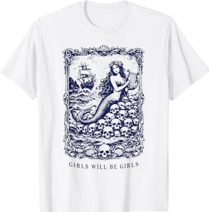 Girls Will Be Girls Gothic Mermaid Siren Feminist T-Shirt XL