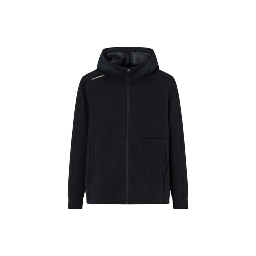 Anta Training Series Solid Color Zipper Hooded Thick Knitted Jacket Men Jackets Basic-Black 152347746-3