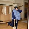 Autumn and Winter New Blue Plaid Cotton Vest, Women's Casual Stand-up Collar Thickened Down Cotton Sleeveless Top, Physical Goods