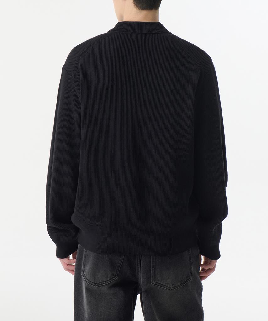 Musinsa Standard Cotton Collared Knit Zip-Up [Black]