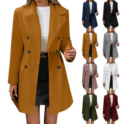 Women's Casual And Fashion Jacket Solid Color Lapel Double Button Coat
