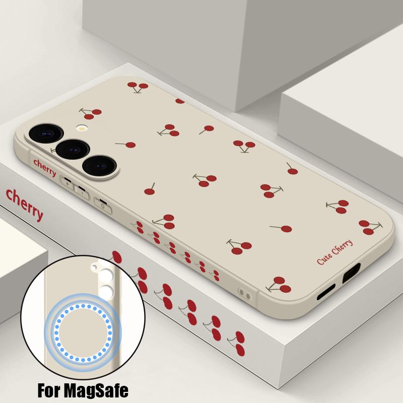 

Little Cherry Magnetic Case For Samsung Galaxy S25 FE S26 S25 S24 S23 S22 Ultra Plus For Magsafe Wireless Charge Lanyard Cover For Galaxy S25