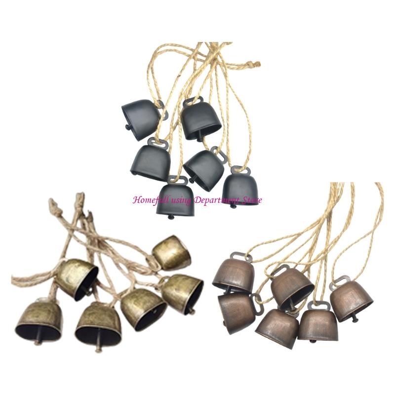 6Pcs Retro Metal Cowbell with Rope for DIY Projects and Wall Hanging Decoration